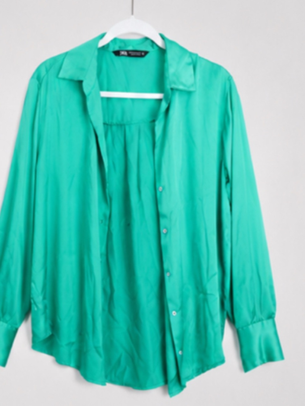 Zara Green Satin Button-Up Blouse